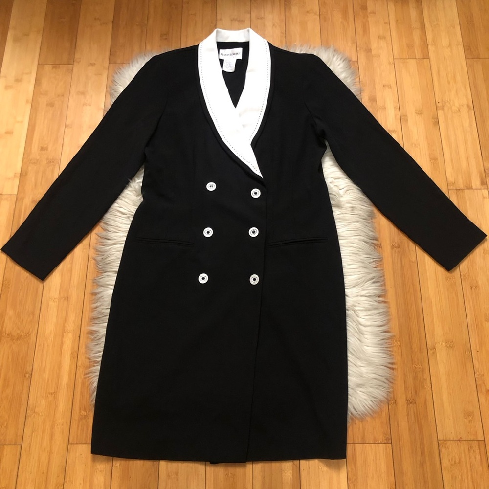 Vintage Danny & Nicole Preppy Double Breasted Black White Trench Coat size 14